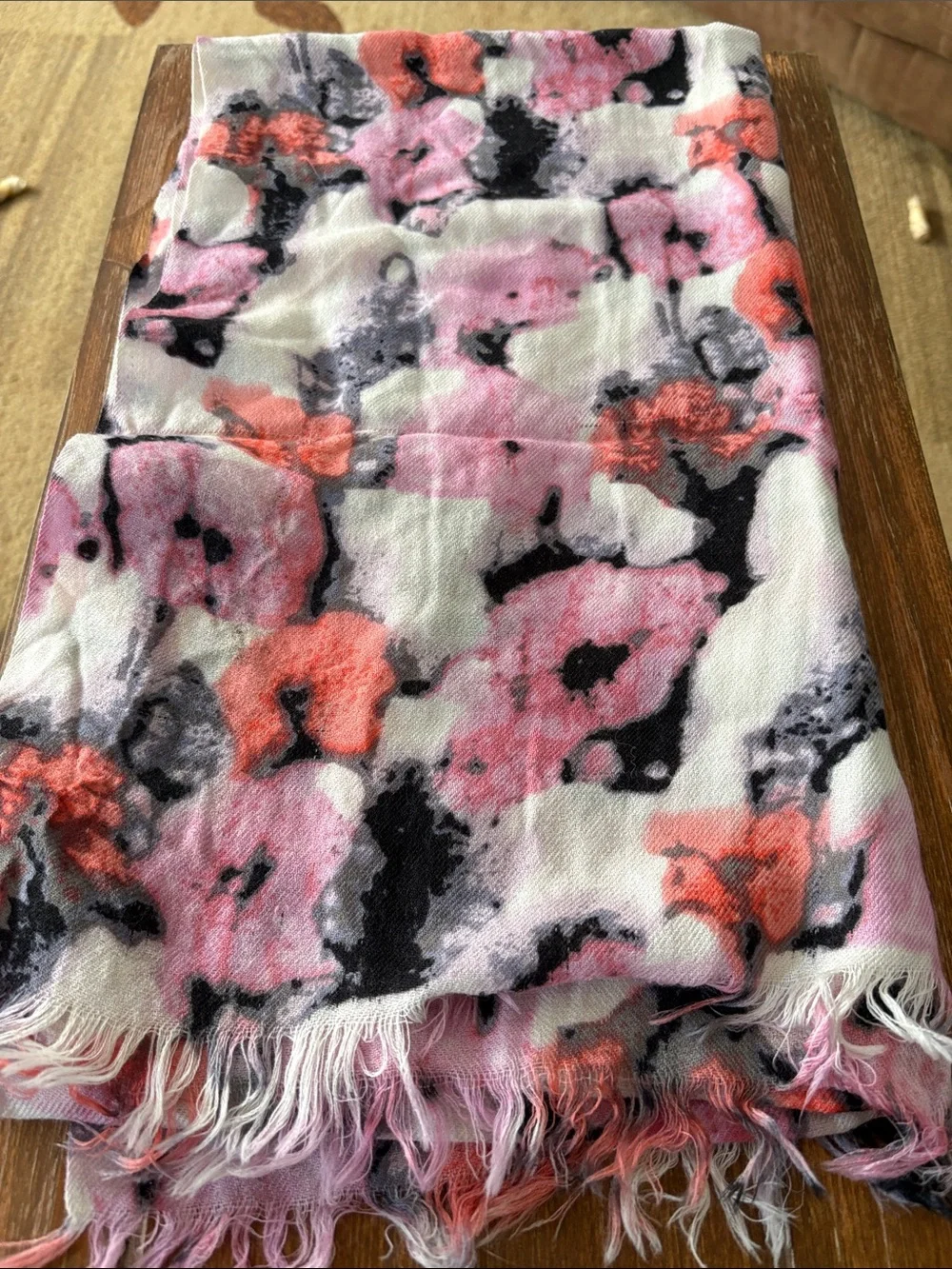 J. Crew Pink Coral Floral Fringe Scarf